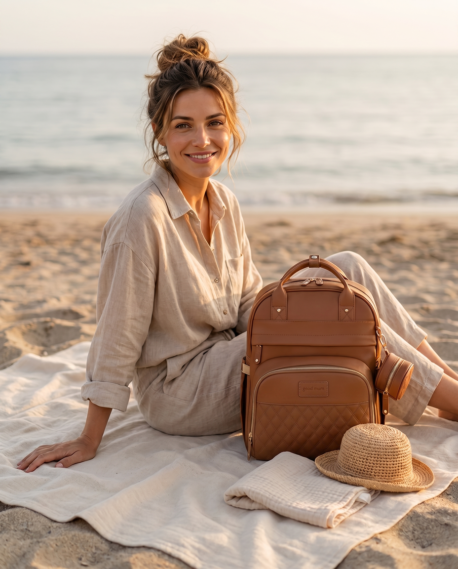 Ayviora Lune Bag Cognac - gebruikt op het strand