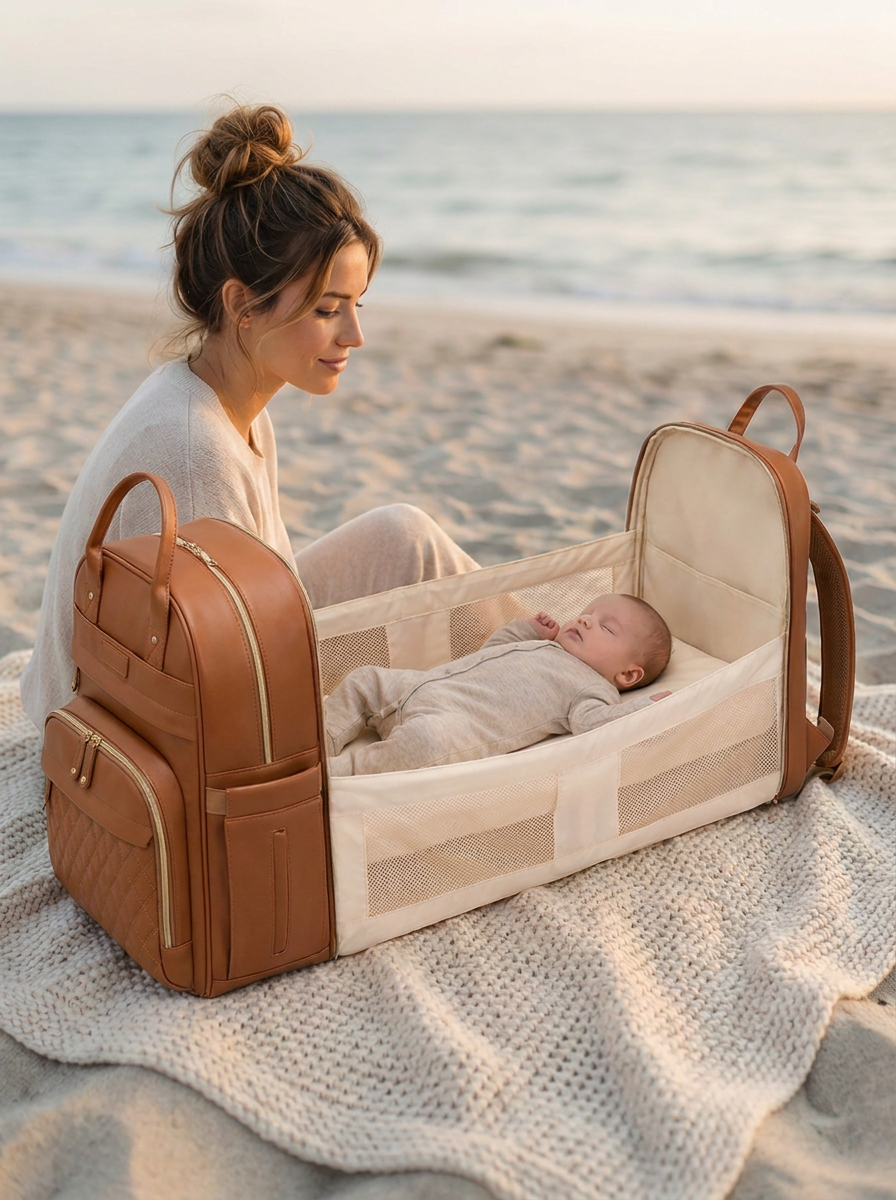 Ayviora Lune Bag Cognac - verschoonstation op het strand