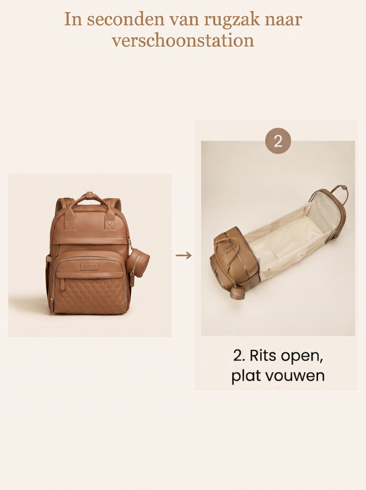 Ayviora Lune Bag Cognac - van tas naar verschoonstation
