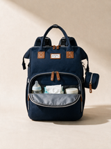 Ayviora Cloud Bag Navy - geopend met alle vakken zichtbaar